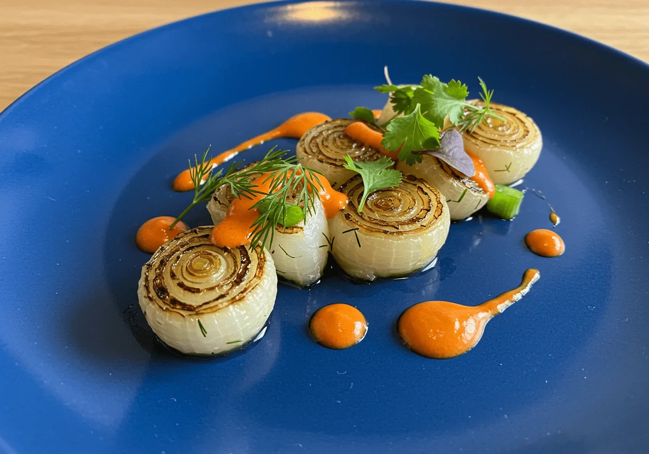 Finished dish featuring cebolla tierna, a refreshing touch adding flavor and elegance to the meal.