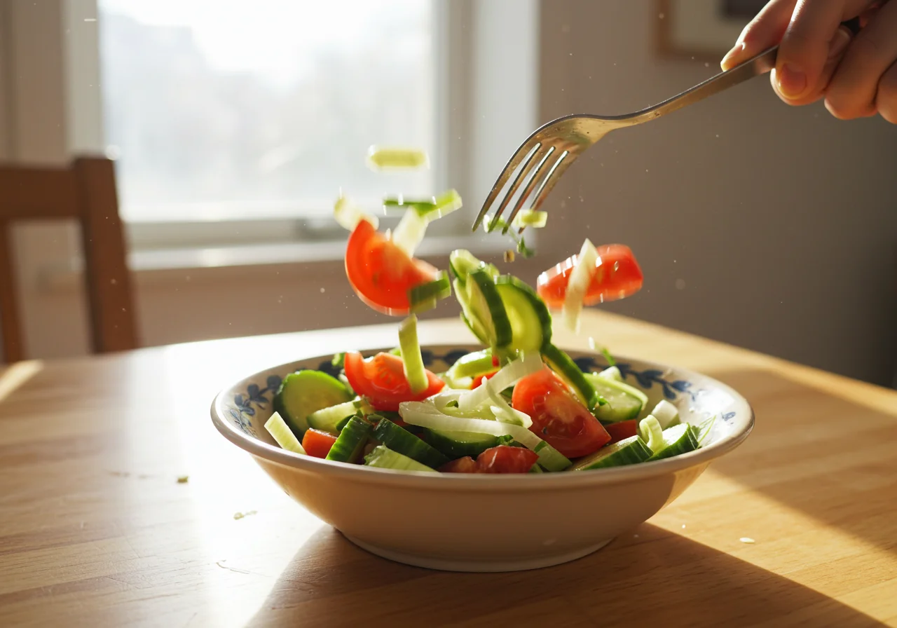 Salad mixture featuring cebolla tierna, fresh ingredients tossed together for a vibrant dish.