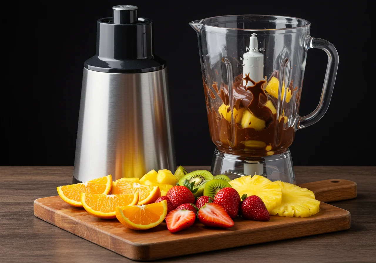 Blended tropical fruits and melted chocolate for Chocolate Jungly Salvaje creation.