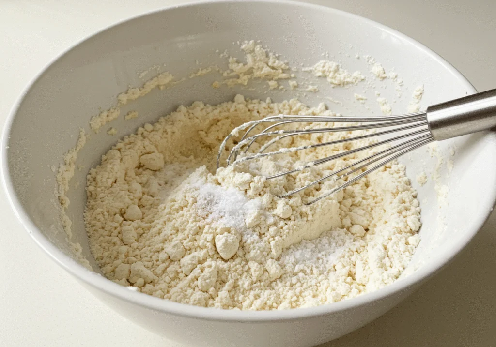 Measuring ingredients for churros de pescado in a bowl for a savory treat.