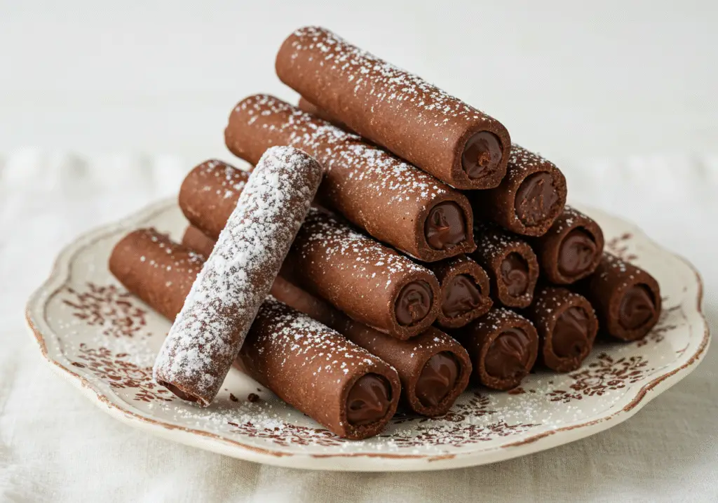 Beautifully arranged cigarrillo de chocolate, perfect for dessert enthusiasts.
