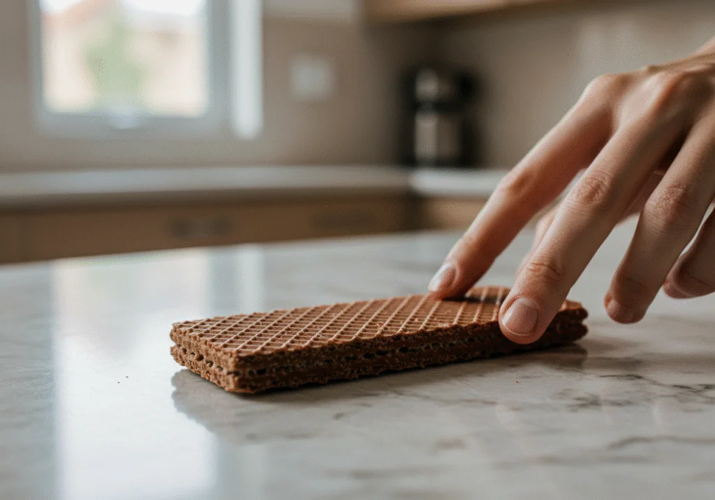 Crisp chocolate wafers prepared for making cigarrillo de chocolate.