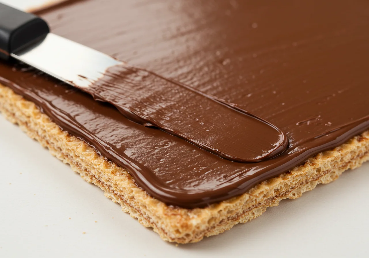 Chocolate evenly spread on a wafer for the cigarrillo de chocolate recipe.