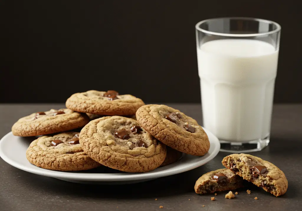 Galletas de masa casera recién horneadas, perfectas para acompañar con leche.