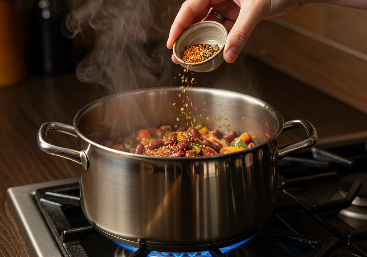 Sofrito de judías pintas y verduras en una olla para preparar judías pintas con arroz.