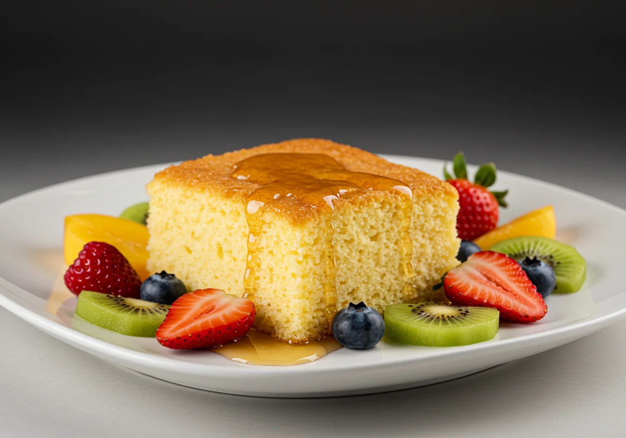 Finished leche nan 1 on a platter, garnished with honey and fruits, perfect for serving.