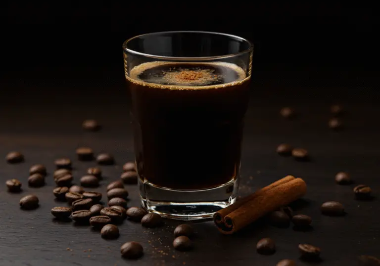 Licor de café casero presentado en un vaso, ideal para degustar.