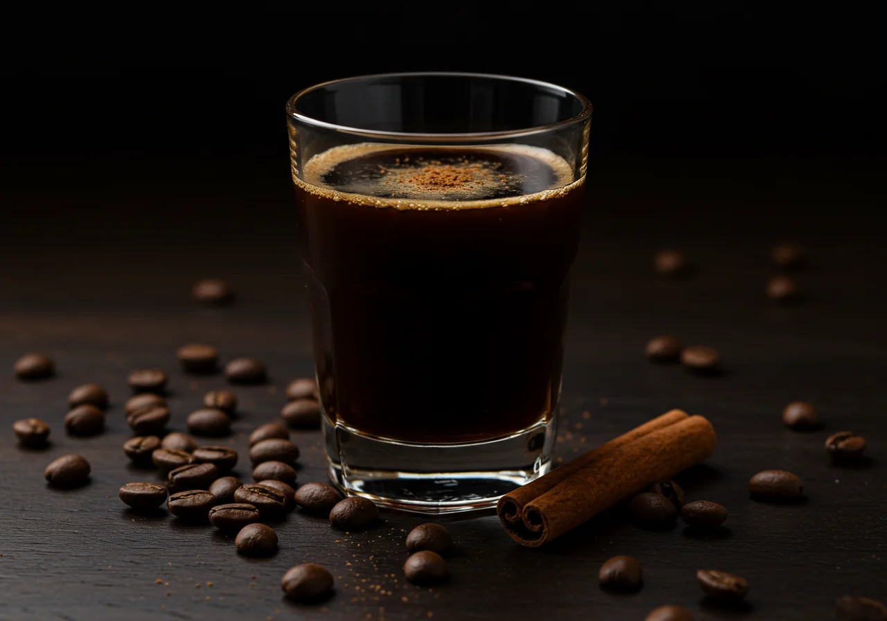 Licor de café casero presentado en un vaso, ideal para degustar.