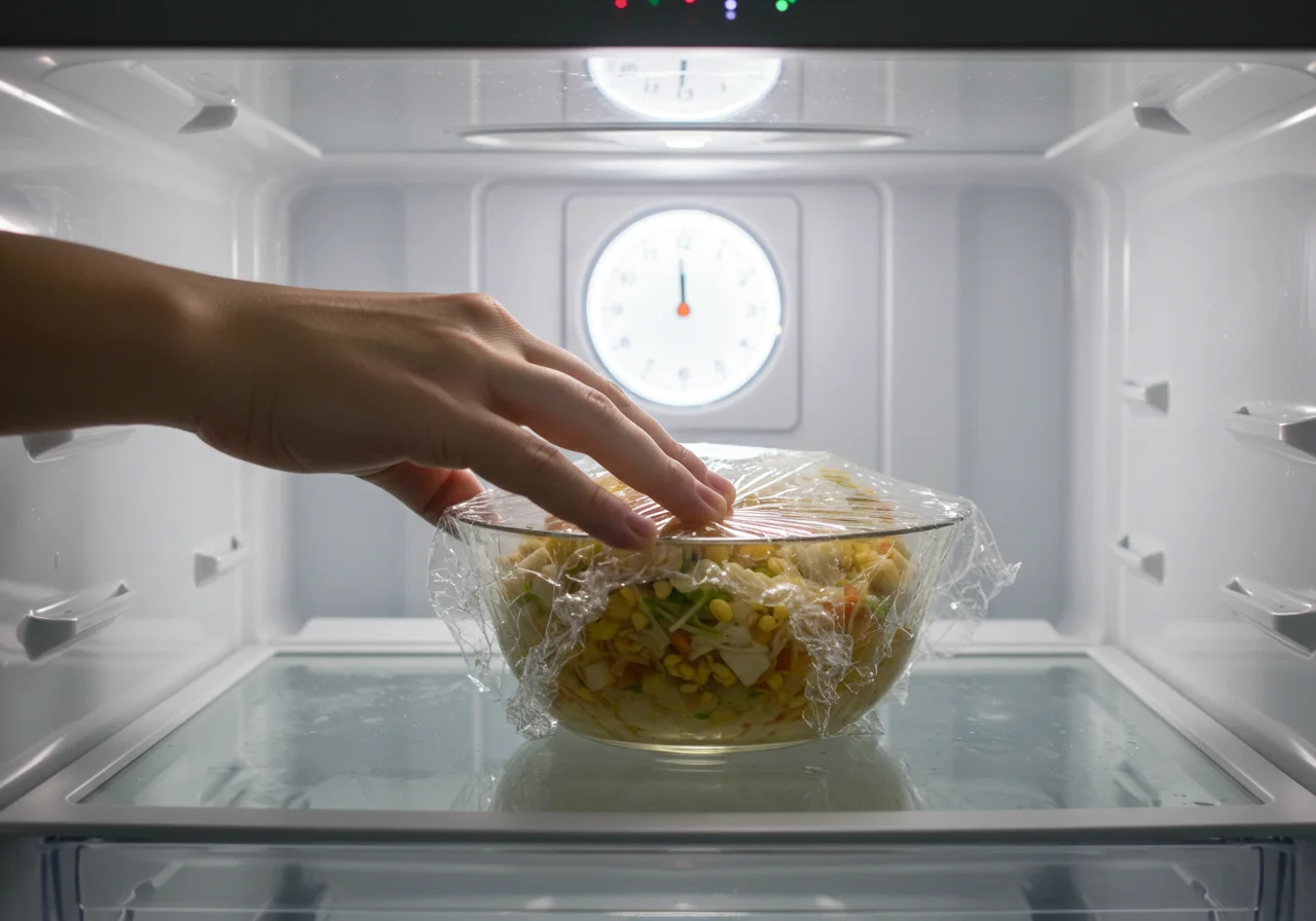 Pollo marinado en el refrigerador, listo para absorber sabores en el marinado del pollo.