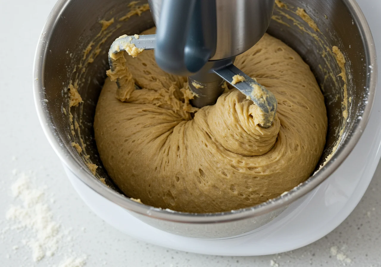 Masa suave de pan en Thermomix durante el proceso de amasado para pan thermomix esponjoso.