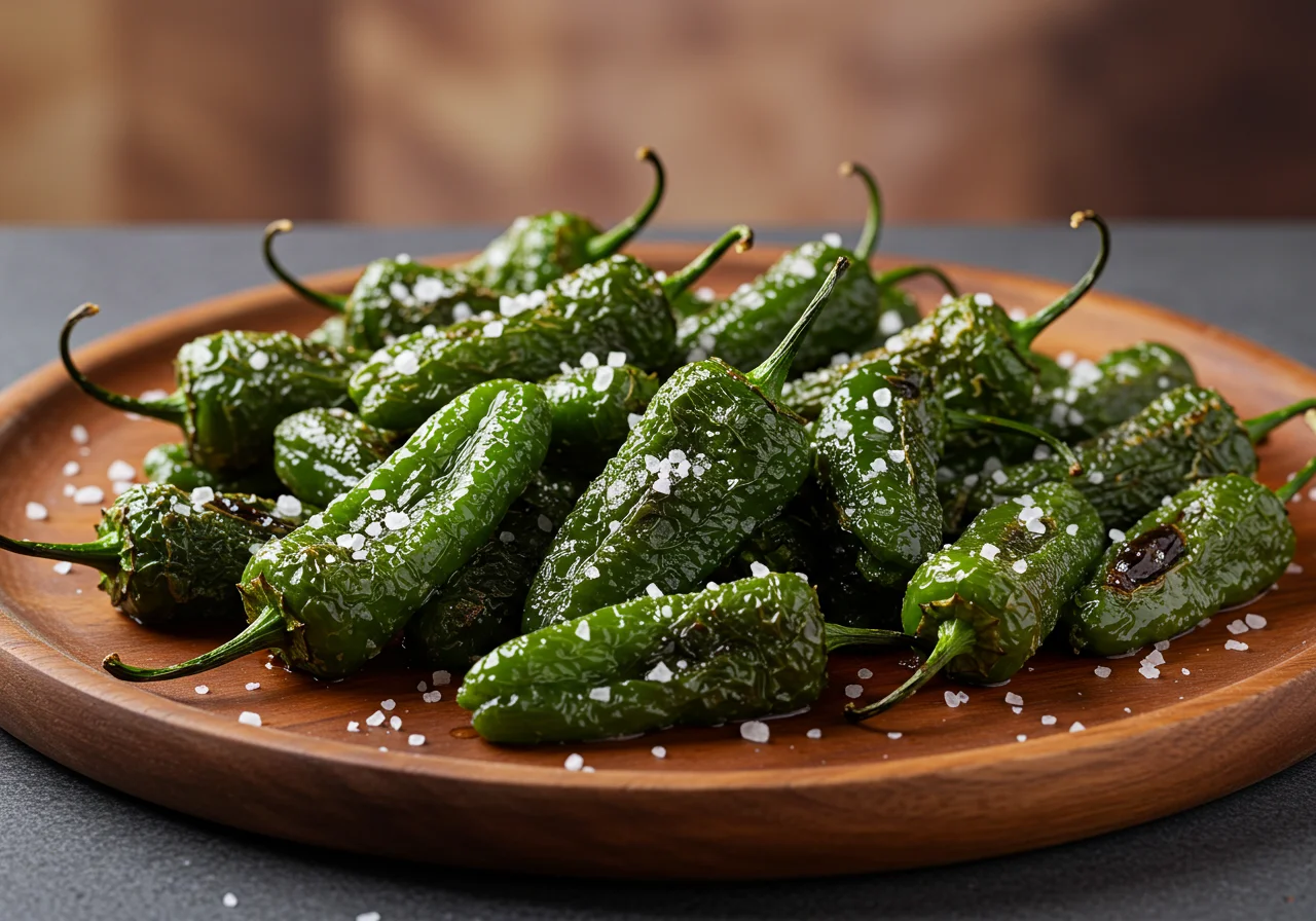Deliciously presented Pimientos de Padron Fritos, perfect for sharing at any gathering.