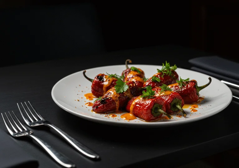 Delicious baked pimientos del piquillo served on a plate, perfect for sharing or enjoying as a meal.