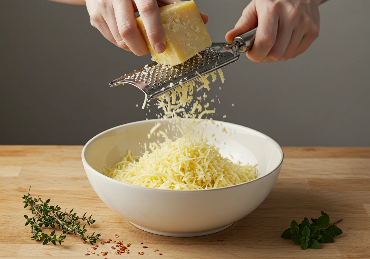 Shredding queso idiazábal for a delicious cheese dish preparation.