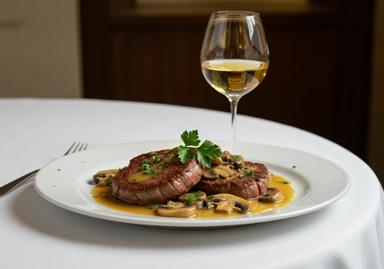 Presentación del solomillo con champiñones al Jerez, ideal para una cena especial.