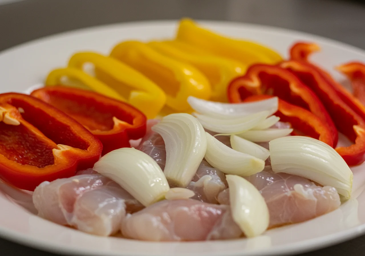 Verduras frescas cortadas preparadas para acompañar el pescado virrey en la receta.