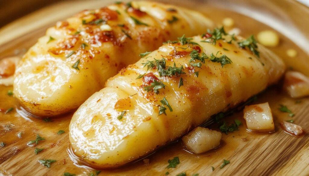 Plato típico de atascaburras en un cuenco de cerámica, con una textura cremosa y blanca, decorado con trozos de bacalao y ramitas de perejil, presentado en un fondo rústico con pan crujiente al lado.