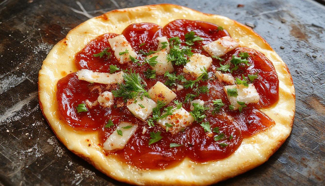 Un plato de carpaccio de ternera finamente cortada, dispuesta en capas sobre un plato blanco, adornada con rúcula fresca, lascas de parmesano, y un chorrito de aceite de oliva, todo presentado con elegancia y simplicidad en un fondo neutro.
