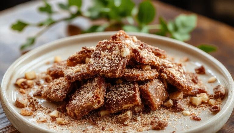 Plato de chocos fritos dorados y crujientes en un plato blanco, acompañados de rodajas de limón y perejil fresco, con una textura crujiente y apariencia apetitosamente dorada.