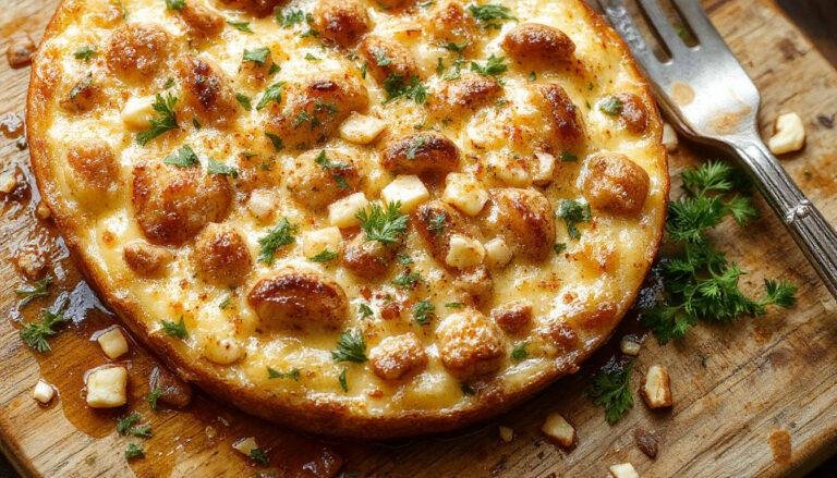 Una elegante fuente presenta endivias frescas con queso roquefort desmenuzado y nueces picadas, decoradas con virutas de pera y un chorrito de aceite de oliva, en un fondo brillante y limpio.