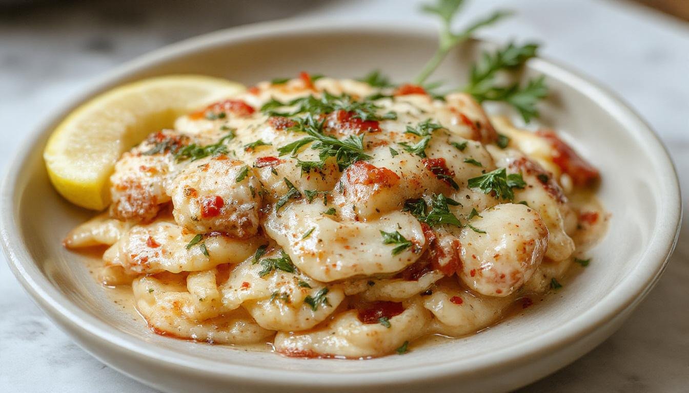 Plato de espaguetis a la carbonara sobre un plato blanco, con salsa cremosa de color amarillo pálido, trozos pequeños de panceta dorada y queso rallado espolvoreado; el plato está sobre una mesa de madera con utensilios de cocina y fondo difuso.