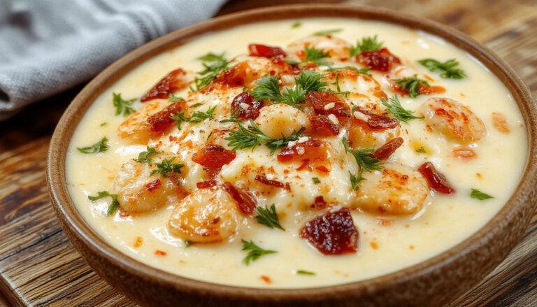 Plato de espinacas a la crema en un plato blanco con piñones y pasas distribuidos por encima, acompañado de una ramita de perejil como decoración, todo presentado sobre una mesa de madera con un fondo nublado y suave iluminación que resalta la textura cremosa y los ingredientes.