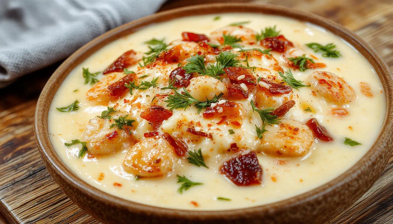 Plato de espinacas a la crema en un plato blanco con piñones y pasas distribuidos por encima, acompañado de una ramita de perejil como decoración, todo presentado sobre una mesa de madera con un fondo nublado y suave iluminación que resalta la textura cremosa y los ingredientes.