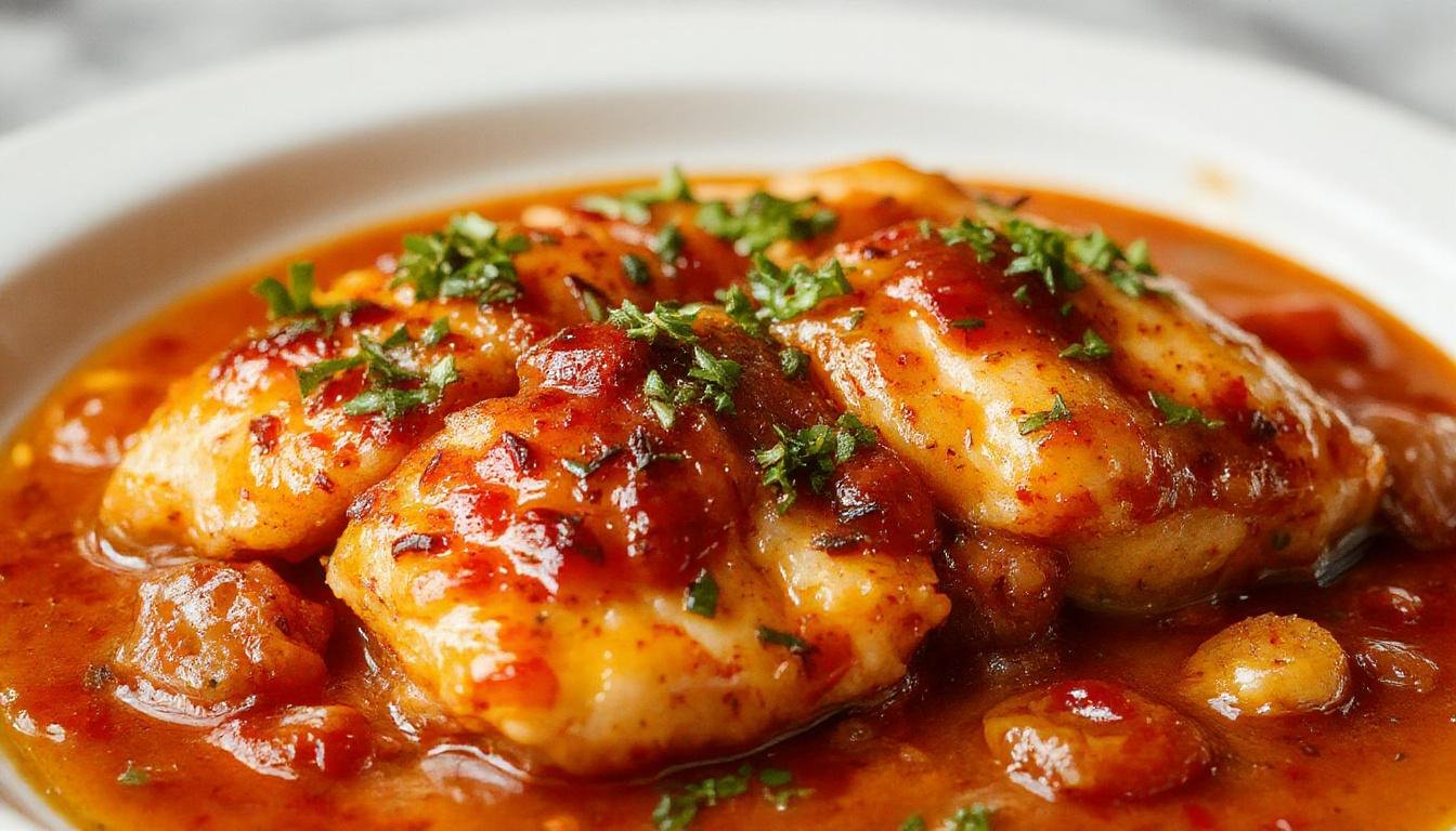 Cazuela de lentejas estofadas veganas en un plato rústico, con textura espesa y color marrón oscuro, acompañada de verduras cortadas y decorada con hierbas frescas, presenting a hearty, inviting appearance.
