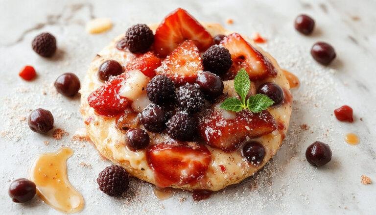 Tazón de muesli casero crujiente con frutos secos, incluyendo avena, nueces y almendras, en una superficie de madera acompañado de frutas frescas y miel, mostrando texturas variadas y colores cálidos.