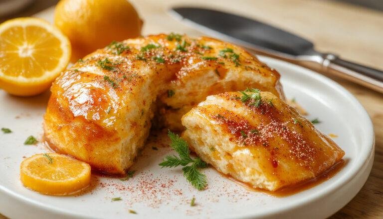 Un plato elegante de pato a la naranja servido en un hermoso plato blanco, con jugoso pato dorado cubierto con una salsa brillante de color naranja, decorado con rodajas de naranja y ramitas de perejil, en un escenario sofisticado con fondo difuminado que resalta la textura crujiente y jugosa del pato.