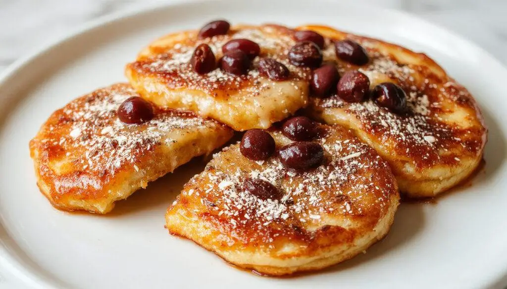 Plato de torrijas de leche caseras y jugosas, presentadas en un plato blanco con azúcar espolvoreada y canela. Las rebanadas doradas muestran una textura cremosa por dentro y crujiente por fuera, con un glaseado de leche dorada y una rama de canela decorativa al lado.