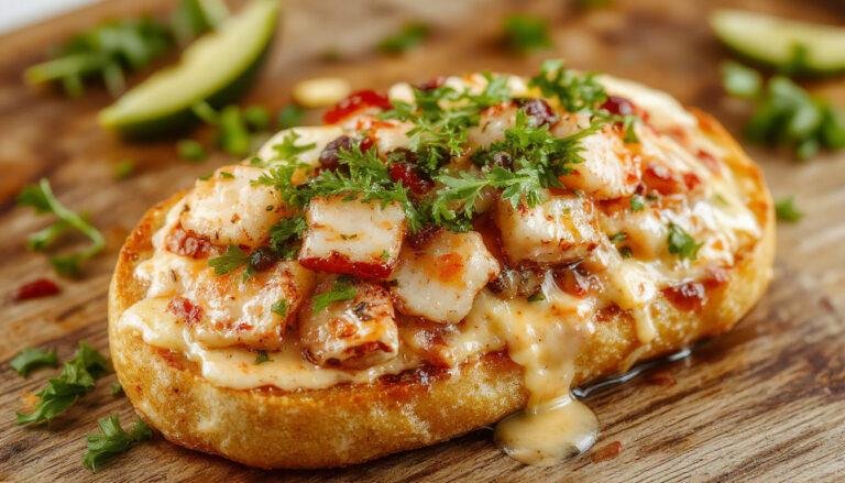 Una rebanada de pan tostado cubierto con escalivada de verduras asadas en colores vibrantes, adornada con varias anchoas del Cantábrico que resaltan en la parte superior, todo presentado en una estética rústica sobre una tabla de madera.