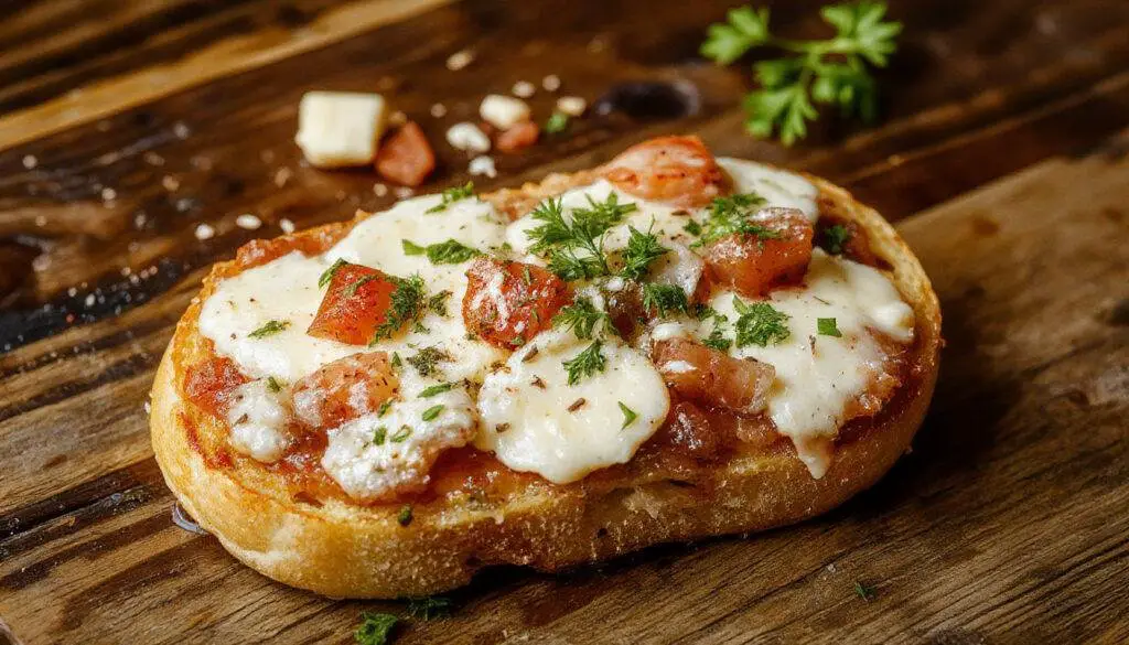 Imagen de una tosta de salmón ahumado y queso crema, presentada sobre un plato blanco rectangular, decorada con eneldo fresco y rodajas de limón, con una textura cremosa y ligeramente jugosa del salmón, y un toque crujiente en la tostada.