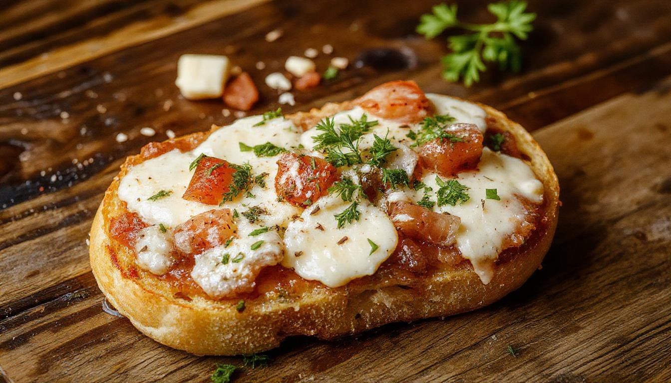 Imagen de una tosta de salmón ahumado y queso crema, presentada sobre un plato blanco rectangular, decorada con eneldo fresco y rodajas de limón, con una textura cremosa y ligeramente jugosa del salmón, y un toque crujiente en la tostada.