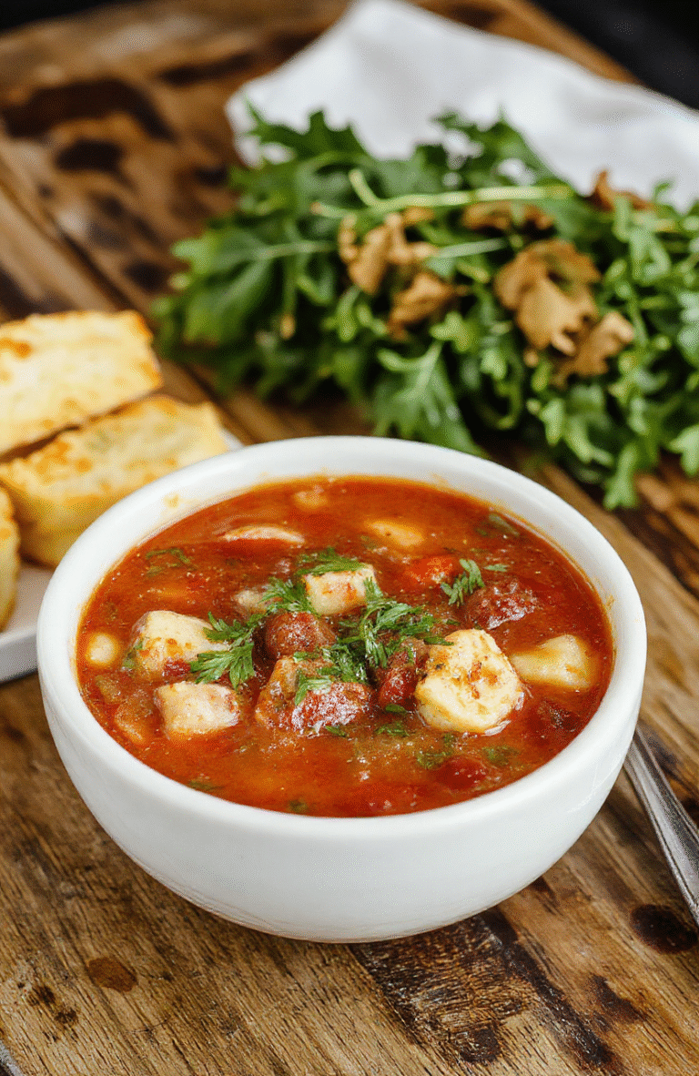 A vibrant bowl of minestrone soup featuring colorful vegetables, beans, and pasta, garnished with fresh herbs on a rustic wooden table with a warm, inviting ambiance.