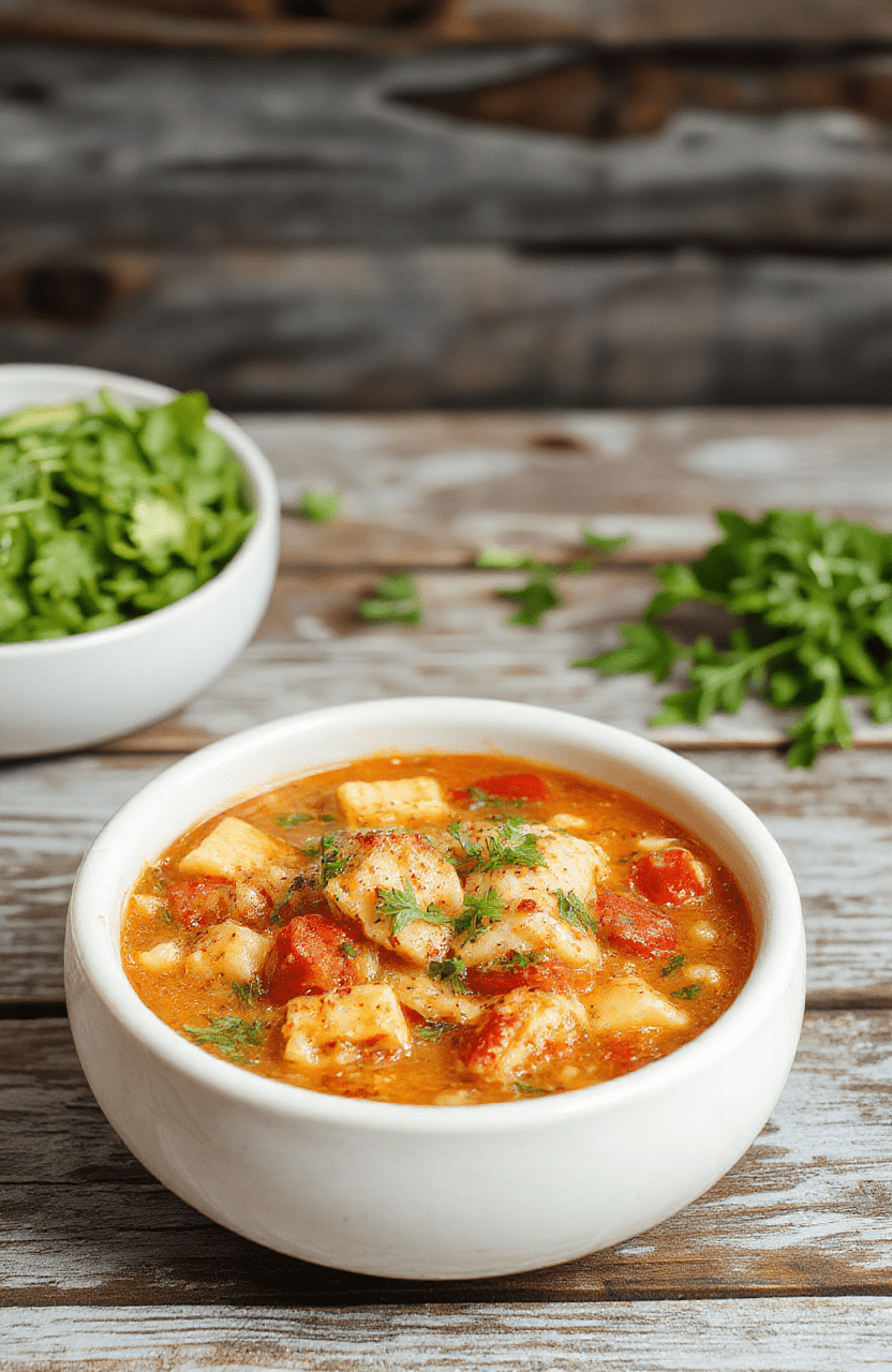 A steaming bowl of Pasta Fagioli soup with a rich tomato broth, garnished with fresh basil and grated Parmesan, served with warm crusty bread on a rustic wooden table, close-up showing beans, pasta, and herbs, vibrant colors, inviting and hearty presentation.