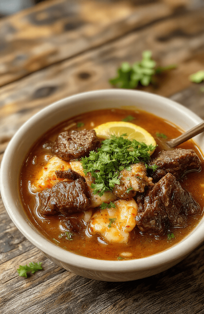 A steaming bowl of beef ramen with tender beef slices, soft boiled eggs, green onions, and noodles in a rich broth, beautifully plated with chopsticks resting on the side, styled on a rustic wooden surface with a cozy, warm ambiance.