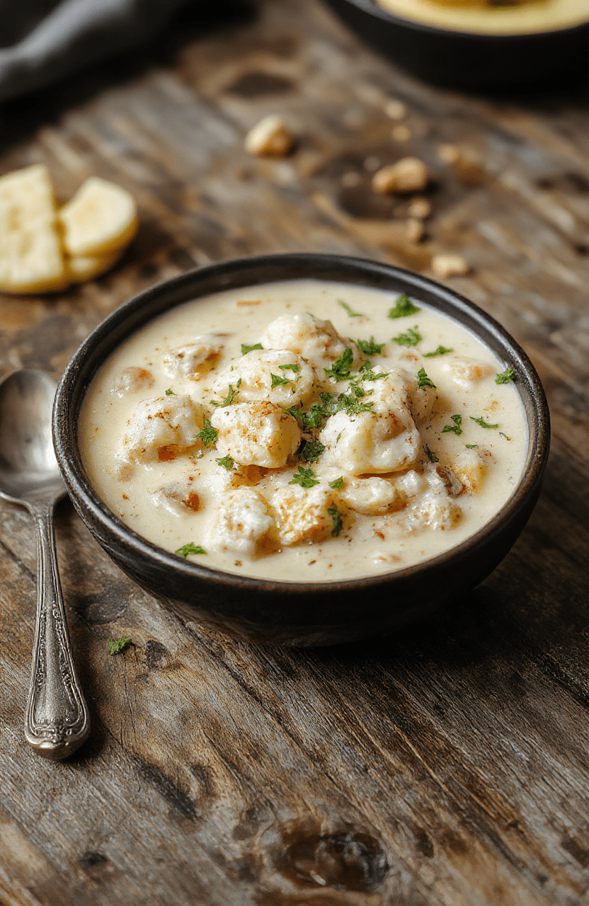 A warm bowl of creamy white chicken chili topped with fresh cilantro and shredded cheese, served on a rustic wooden table with a spoon, vibrant and appetizing.