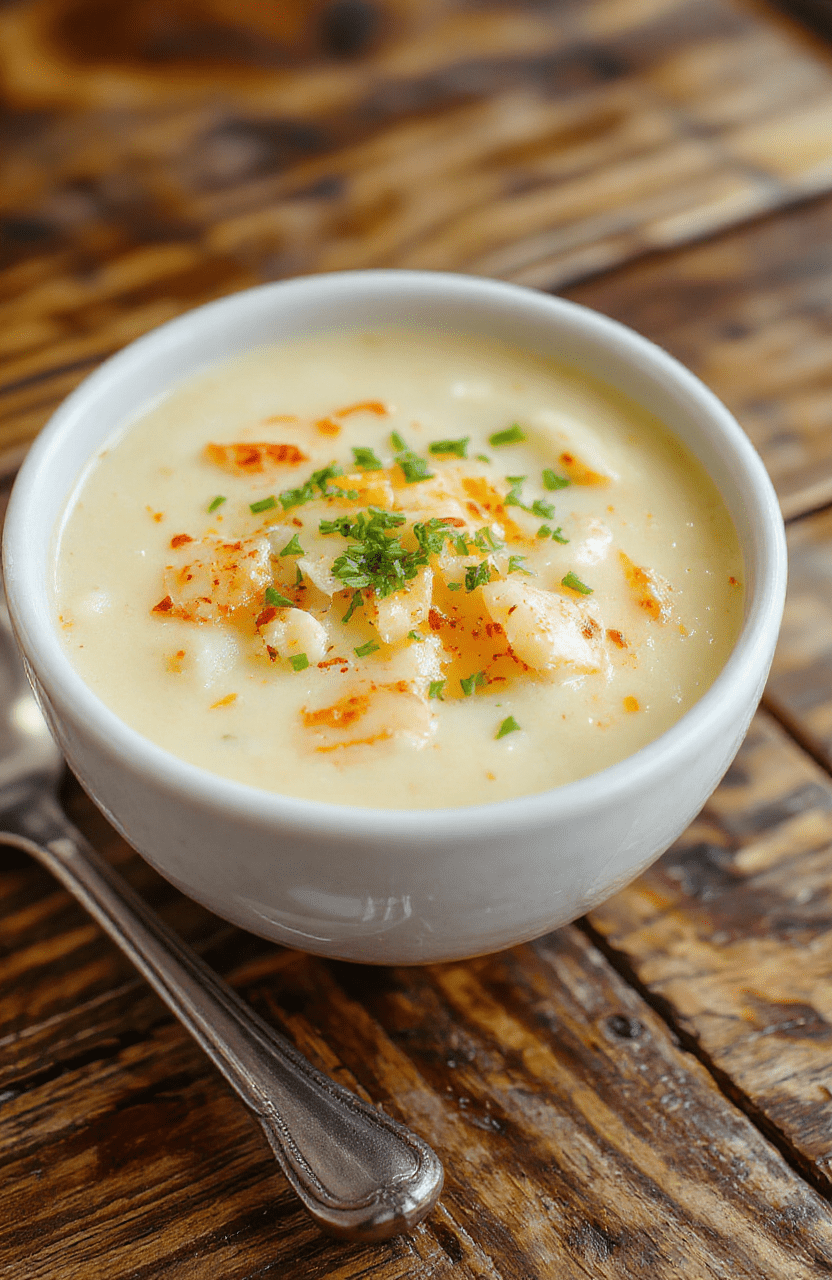 A warm bowl of creamy potato soup garnished with chopped chives and shredded cheese, placed on a rustic wooden table with soft natural daylight illuminating the vibrant colors and inviting textures.