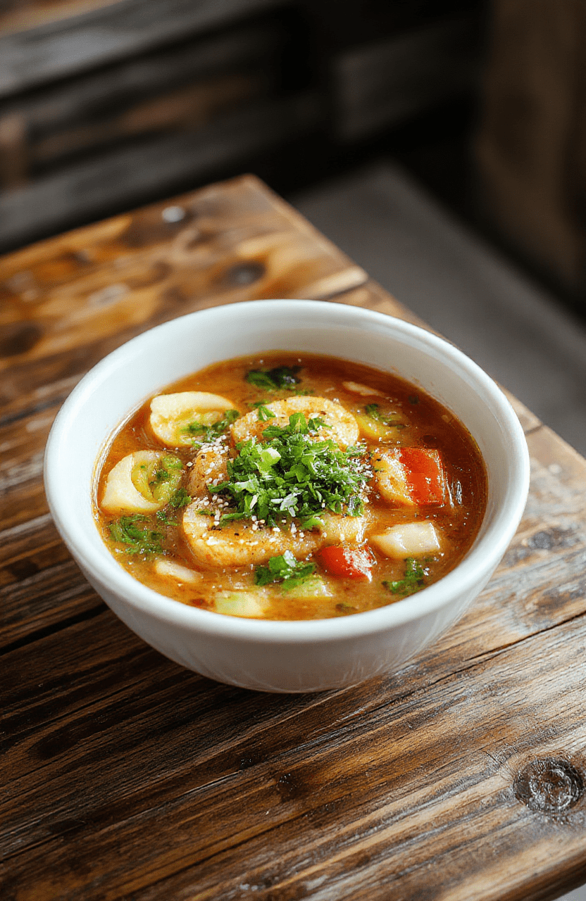 A vibrant bowl of vegan ramen noodles filled with colorful vegetables, topped with green scallions and sesame seeds, served in a white ceramic bowl on a wooden table, with a rich, flavorful broth showcasing steam rising for a warm, inviting scene.