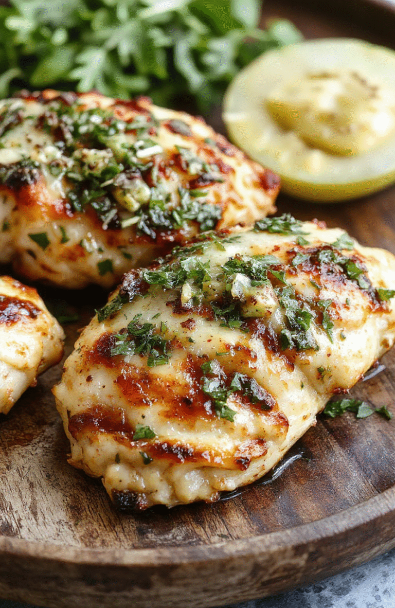 Vibrant grilled chicken topped with melted pepper jack cheese and fresh salsa verde on a rustic wooden plate, garnished with cilantro, with a blurred outdoor background, showcasing juicy textures and colorful ingredients.