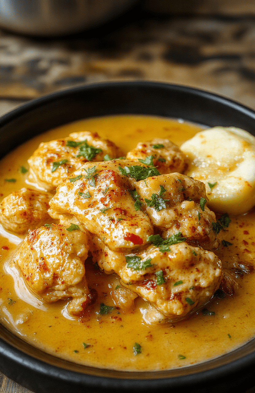 A vibrant bowl of homemade butter chicken with rich orange sauce, garnished with fresh cilantro, served on a white plate with a side of fluffy rice, surrounded by sliced naan bread, with a rustic wooden table background and soft natural daylight highlighting the glossy, creamy texture of the chicken.