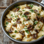 A vibrant pasta dish served on a rustic wooden plate featuring golden spaghetti coated in a creamy white sauce with fresh spinach, sautéed mushrooms, and grated Parmesan cheese on top. The presentation is casual, with the ingredients visible, garnished with a sprinkle of herbs, styled simply for a homely, appetizing look.