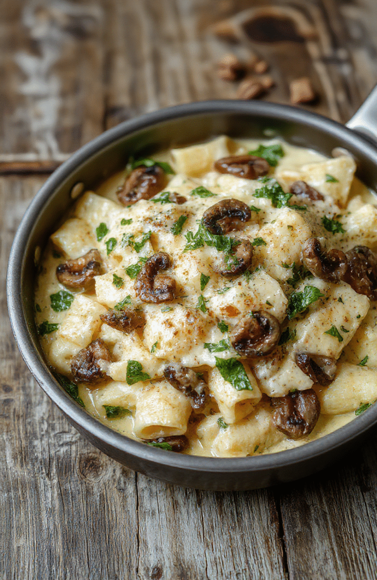 A vibrant pasta dish served on a rustic wooden plate featuring golden spaghetti coated in a creamy white sauce with fresh spinach, sautéed mushrooms, and grated Parmesan cheese on top. The presentation is casual, with the ingredients visible, garnished with a sprinkle of herbs, styled simply for a homely, appetizing look.