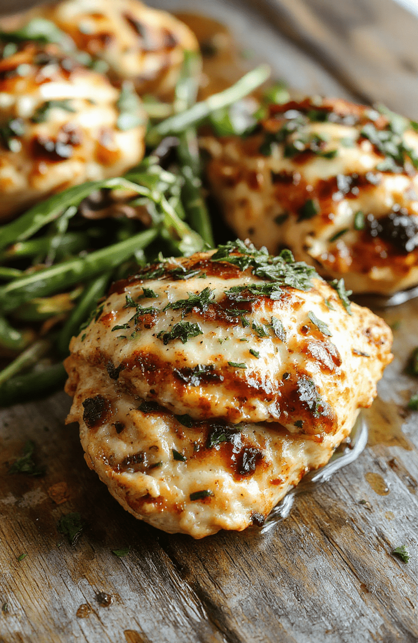 Colorful Greek sheet pan chicken dinner featuring tender chicken pieces, vibrant red and green bell peppers, juicy cherry tomatoes, and sliced lemon, all beautifully arranged on a rustic white plate with herbs sprinkled on top. The textures of roasted vegetables contrast with the juicy chicken, styled with a Mediterranean flair.