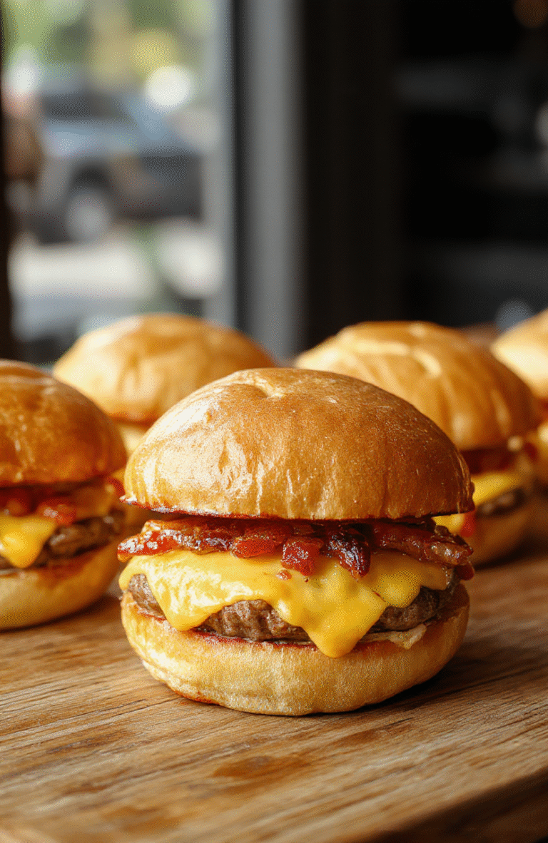 Colorful cheeseburger sliders arranged neatly on a white platter with glossy buns, melted cheese, lettuce, and tomato slices, styled for a casual party setting, complemented by a neutral backdrop and vibrant fresh ingredients, textures rich and inviting.