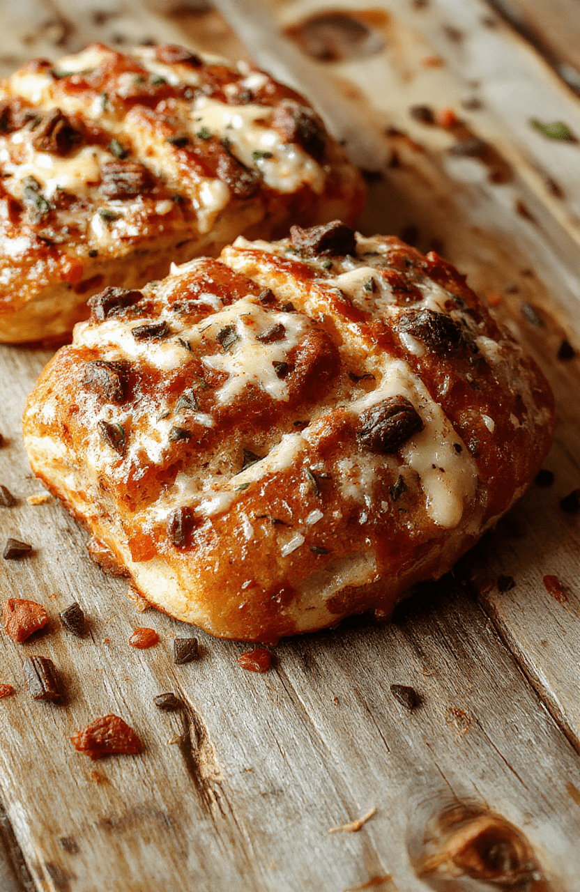 A warm, golden cheesy Christmas bread garnished with fresh herbs, sliced to reveal gooey cheese melts inside, placed on a rustic wooden platter with holiday decorations in the background. The bread has a crispy crust and soft, fluffy interior, styled with a festive touch.