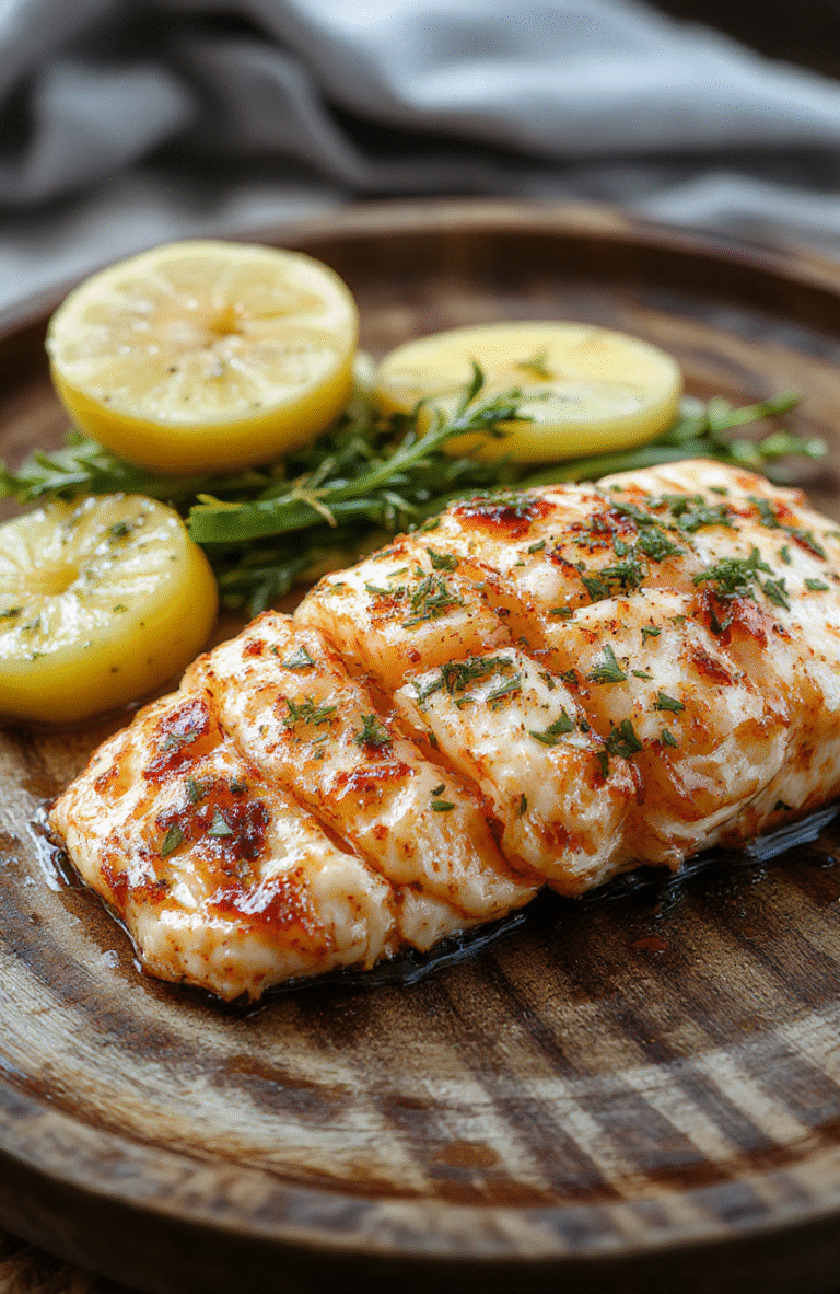 A vibrant plated dish featuring flaky baked salmon topped with caramelized pineapple chunks, glazed with a glossy sauce. The salmon is garnished with fresh herbs, surrounded by colorful vegetables, on a rustic wooden plate with a light background, showcasing textures of crispy edges and tender fish with a glossy, golden pineapple topping.