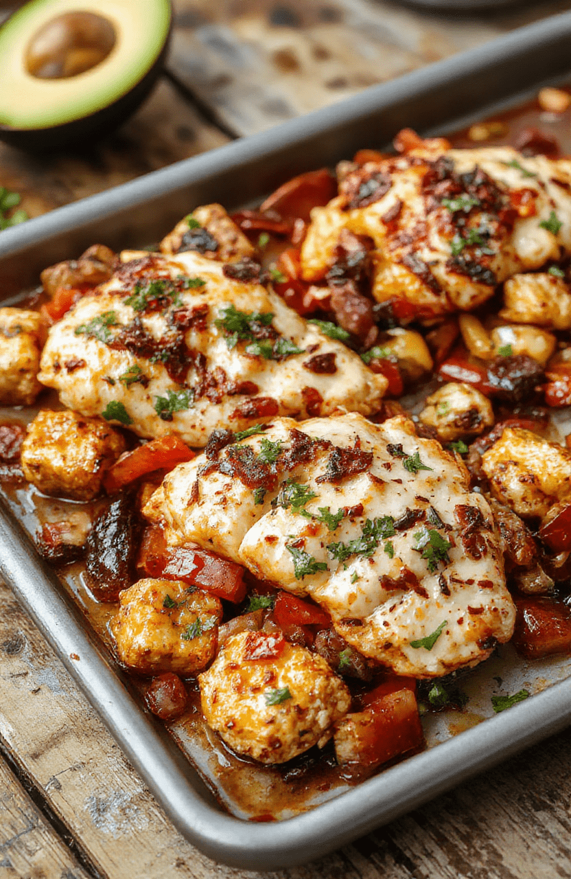 Colorful chicken fajitas on a white ceramic plate with vibrant red and green bell peppers, golden grilled chicken strips, and warm tortillas. The dish is styled casually with fresh cilantro sprinkled on top, showcasing a textured mix of charred veggies and tender meat, all on a rustic wooden table with natural light highlighting the appetizing colors and textures.