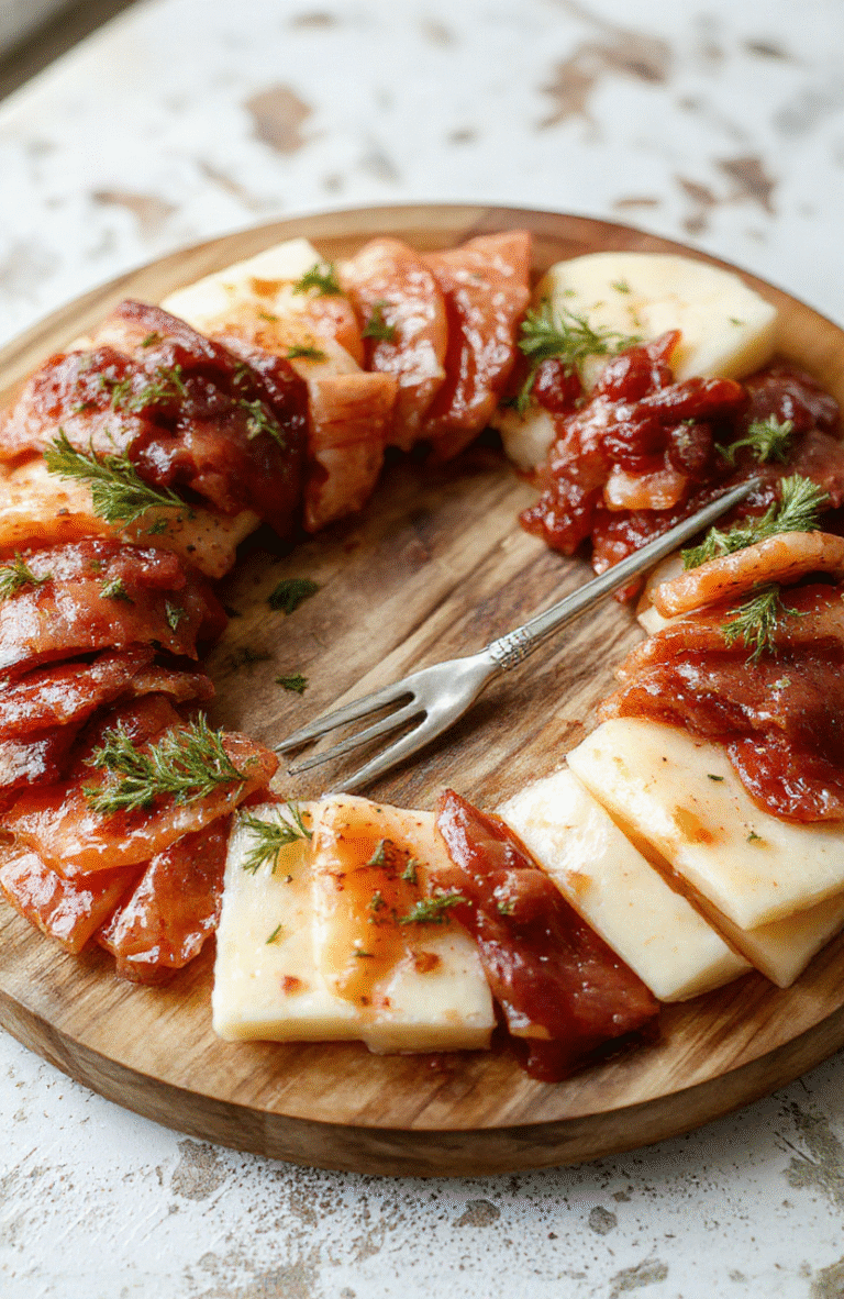 A vibrant holiday charcuterie wreath featuring an assortment of cheeses, cured meats, fresh green herbs, nuts, and colorful fruits arranged in a circular wreath shape on a rustic wooden platter. The textures range from creamy cheeses to crunchy nuts and juicy berries, styled with decorative greenery for a festive look.