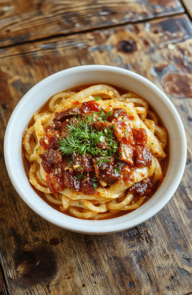 Colorful japchae noodles served in a stylish bowl, with shiny transparent glass noodles mixed with vibrant sautéed vegetables like carrots, bell peppers, spinach, and sliced beef, garnished with sesame seeds and green onions, styled on a rustic wooden table with a natural, inviting aesthetic.